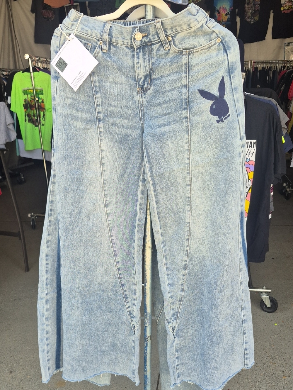 Light Wash Denim Wide-Leg Jeans with Playboy Logo